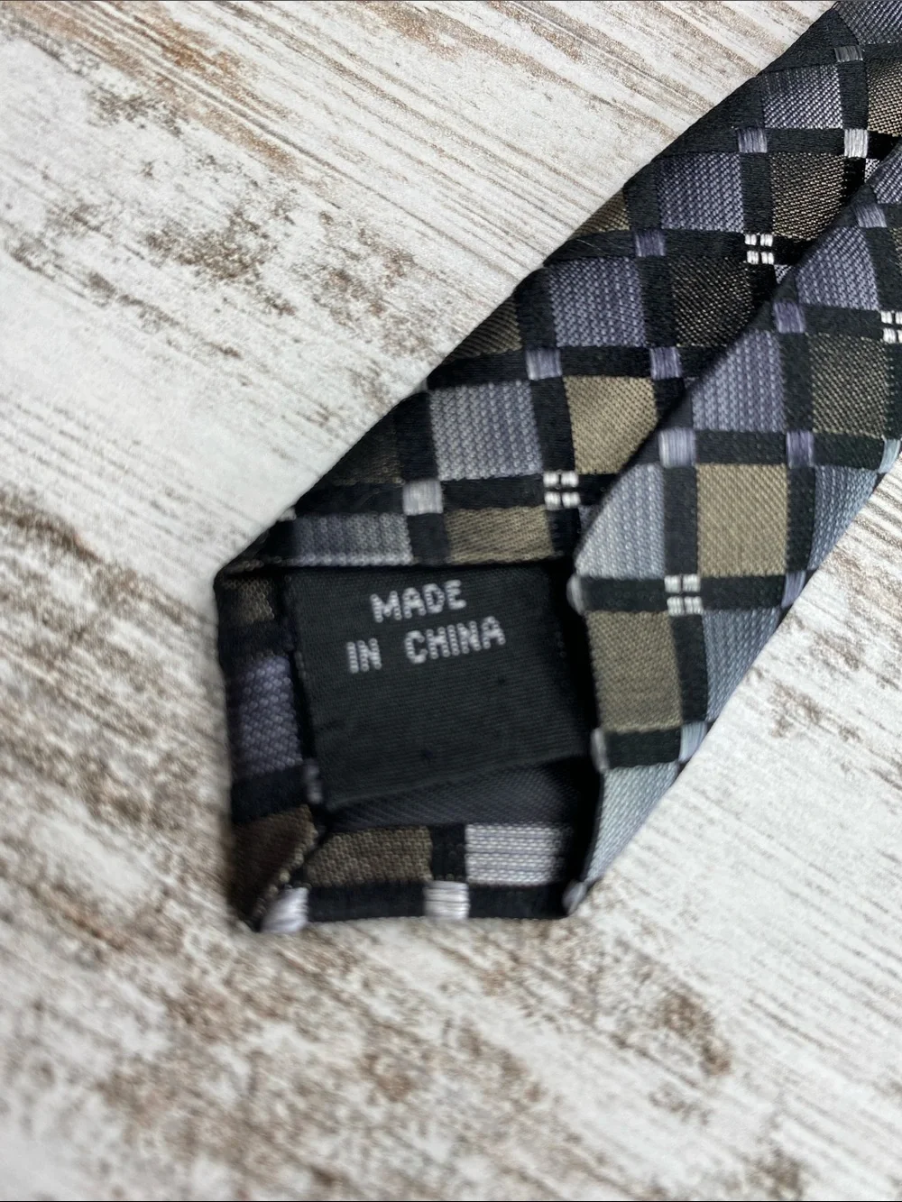 Statements 100% Silk Tie Gray Black Tan Plaid Check Necktie Mens 58”